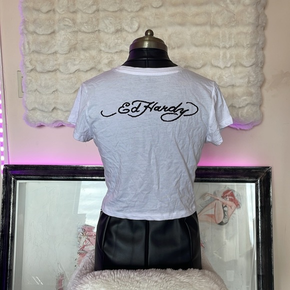 Ed Hardy White Graphic Crop Top - Picture 4 of 8
